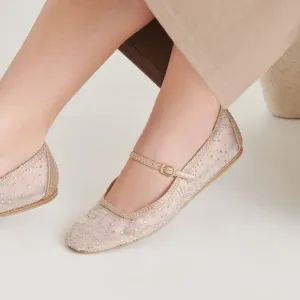 Dolce Vita Reyes Light Gold Mesh Ansel Crystal Ballet Flats