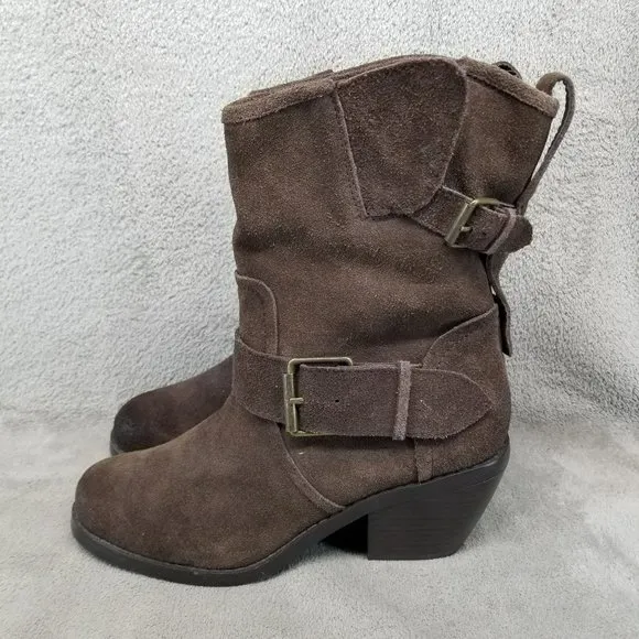 Dolce Vita Shoes Womens Size 7.5 Brown Suede Buckle Mid Calf Boots