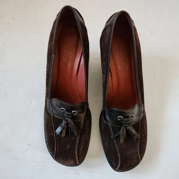 Donald J Pliner Baco Wedge Pumps Sz: 7.5 Brown Suede High Heels Shoes Italy