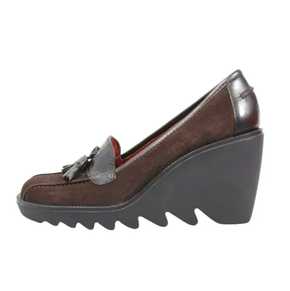 Donald J Pliner Baco Wedge Pumps Sz: 7.5 Brown Suede High Heels Shoes Italy