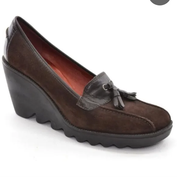 Donald J Pliner Baco Wedge Pumps Sz: 7.5 Brown Suede High Heels Shoes Italy