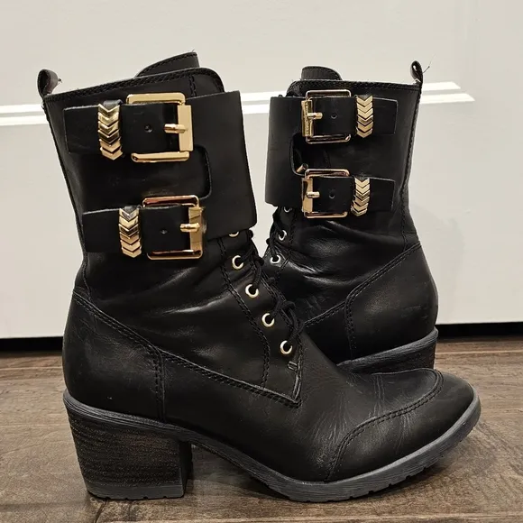 Donald J Pliner Black Moto Combat Boots sz 6