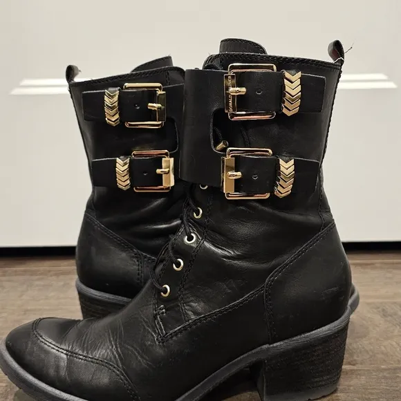 Donald J Pliner Black Moto Combat Boots sz 6