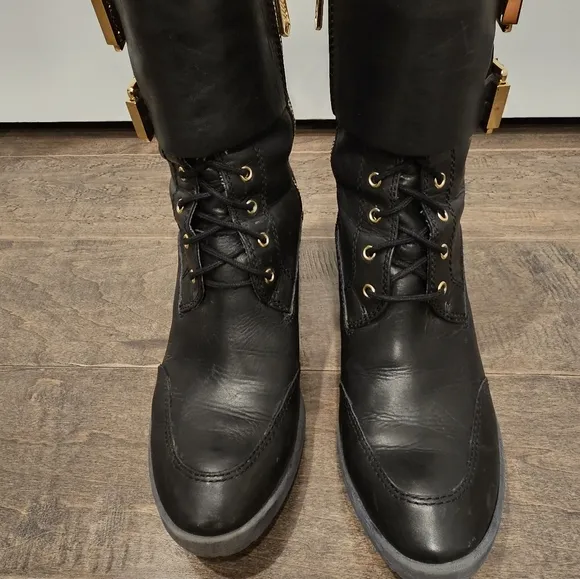 Donald J Pliner Black Moto Combat Boots sz 6