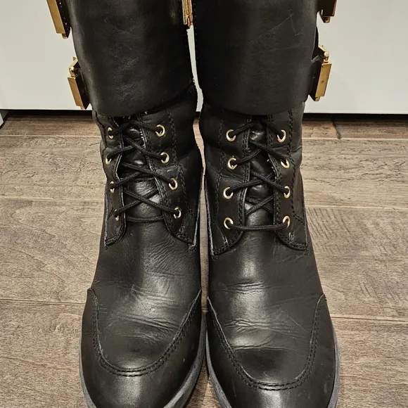 Donald J Pliner Black Moto Combat Boots sz 6