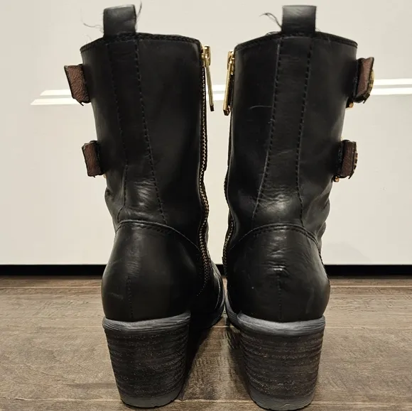 Donald J Pliner Black Moto Combat Boots sz 6