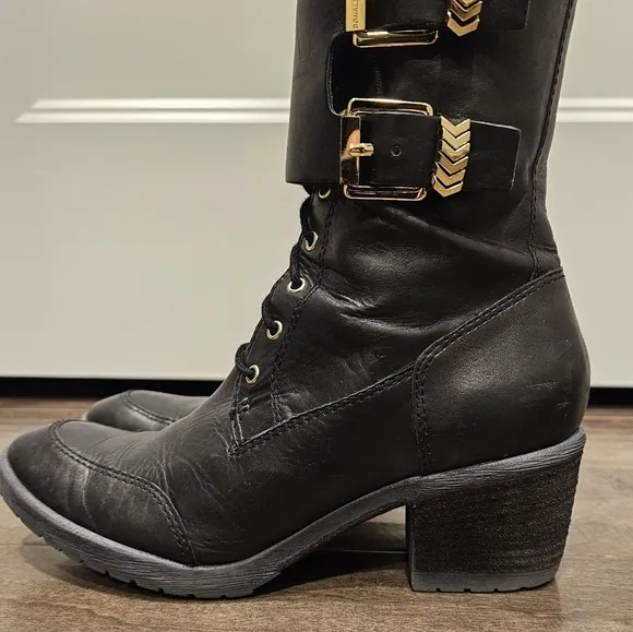 Donald J Pliner Black Moto Combat Boots sz 6