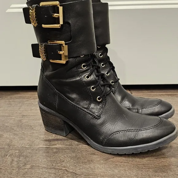 Donald J Pliner Black Moto Combat Boots sz 6