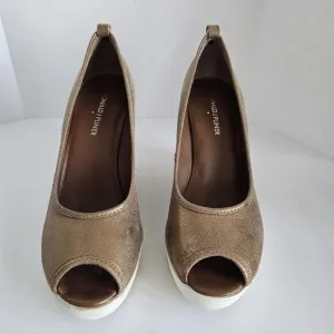 Donald J Pliner 'Carli' Peep Toe Cork Wedges Shimmer Bronze Metallic Wome Sz 8.5