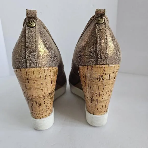 Donald J Pliner 'Carli' Peep Toe Cork Wedges Shimmer Bronze Metallic Wome Sz 8.5