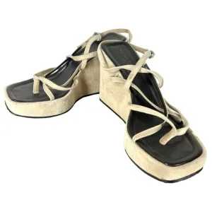Donald J Pliner Cream Suede Square Toe Strappy Wedges Size 8