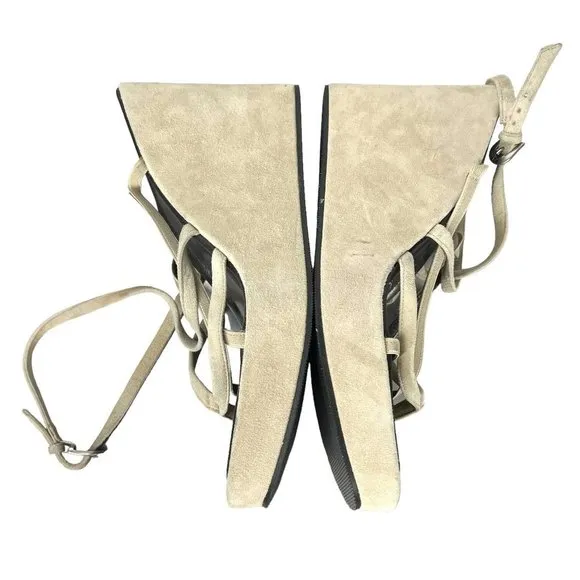 Donald J Pliner Cream Suede Square Toe Strappy Wedges Size 8