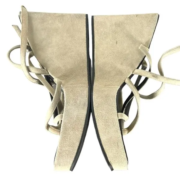 Donald J Pliner Cream Suede Square Toe Strappy Wedges Size 8