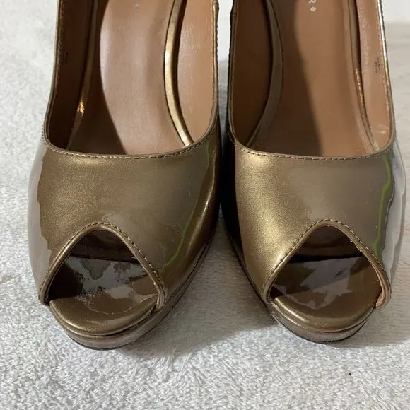 Donald J Pliner Habiki Peep Toe Wedges Snake Print Gold Women’s 9.5 Bron…