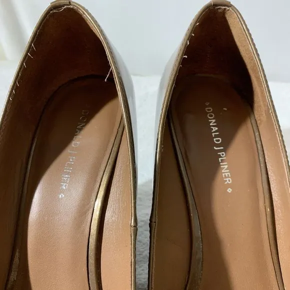 Donald J Pliner Habiki Peep Toe Wedges Snake Print Gold Women’s 9.5 Bron…