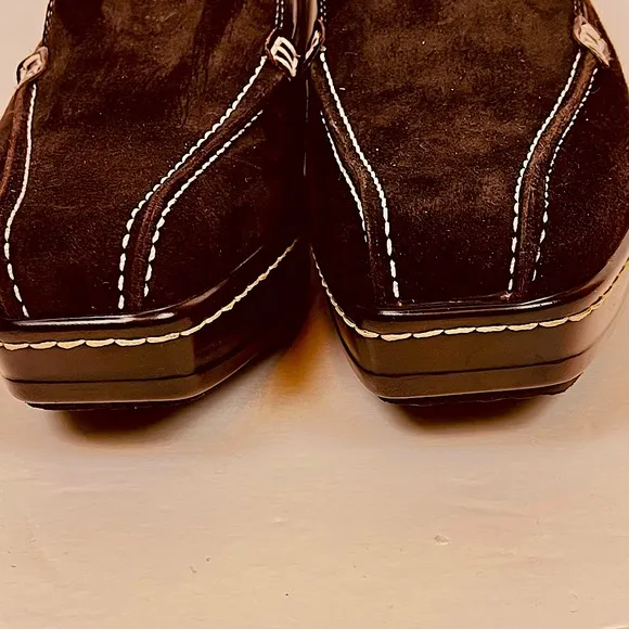 Donald J Pliner Platform Wedge Loafer Brown Suede Patent Leazer Size 8.5 M