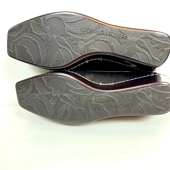 Donald J Pliner Platform Wedge Loafer Brown Suede Patent Leazer Size 8.5 M