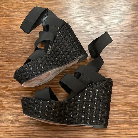 Donald J Pliner WINNIE Basic Elastic Platform black wedges