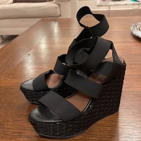 Donald J Pliner WINNIE Basic Elastic Platform black wedges