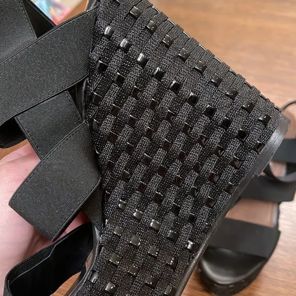 Donald J Pliner WINNIE Basic Elastic Platform black wedges