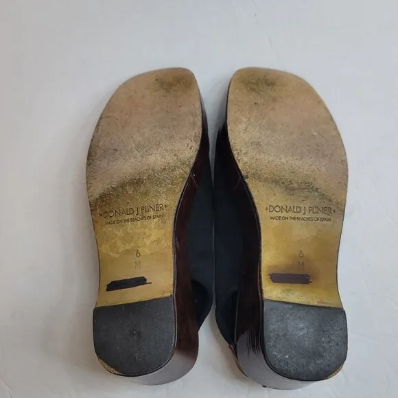 Donald Pliner Womens Peep Toe Wedges Size 6 Black Slip On Canvas Square Toe Y2K