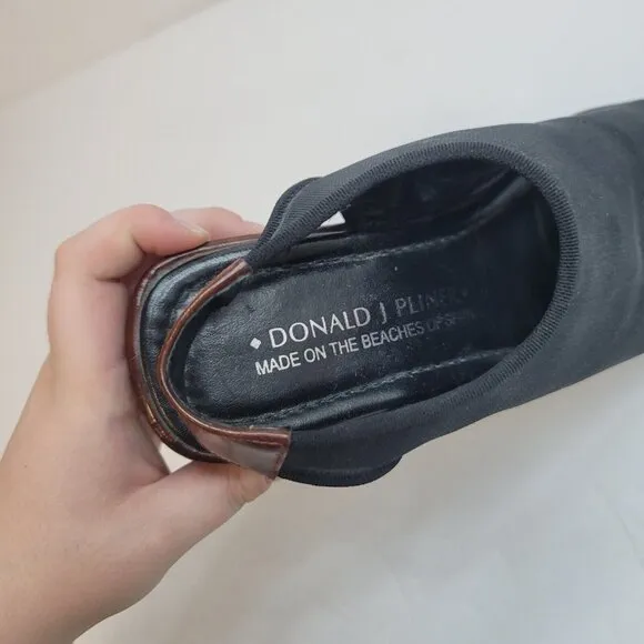 Donald Pliner Womens Peep Toe Wedges Size 6 Black Slip On Canvas Square Toe Y2K