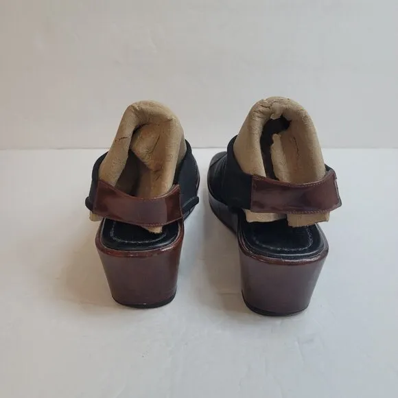 Donald Pliner Womens Peep Toe Wedges Size 6 Black Slip On Canvas Square Toe Y2K