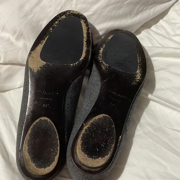 Donna Karen Collection vintage 8.5 grey wool brown leather bow ballet flat euc