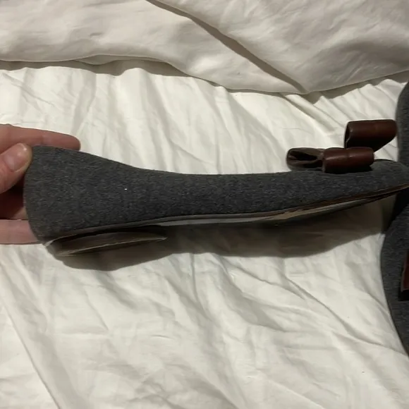 Donna Karen Collection vintage 8.5 grey wool brown leather bow ballet flat euc