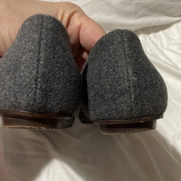 Donna Karen Collection vintage 8.5 grey wool brown leather bow ballet flat euc