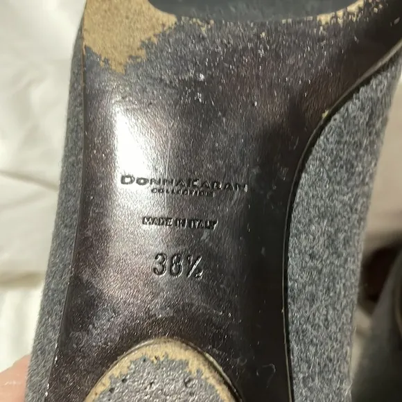 Donna Karen Collection vintage 8.5 grey wool brown leather bow ballet flat euc