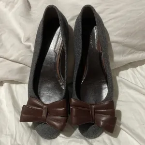 Donna Karen Collection vintage 8.5 grey wool brown leather bow ballet flat euc