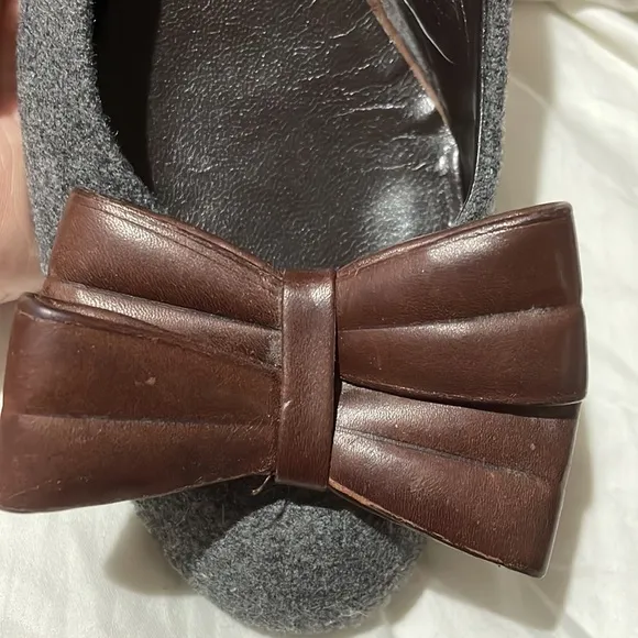 Donna Karen Collection vintage 8.5 grey wool brown leather bow ballet flat euc