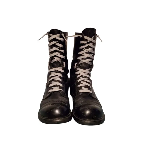 Double-H Black High-Top Leather Lace-Up Combat Boots Men's Size 8.5E