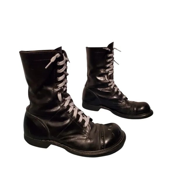 Double-H Black High-Top Leather Lace-Up Combat Boots Men's Size 8.5E