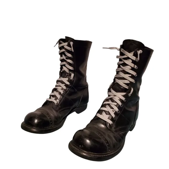 Double-H Black High-Top Leather Lace-Up Combat Boots Men's Size 8.5E