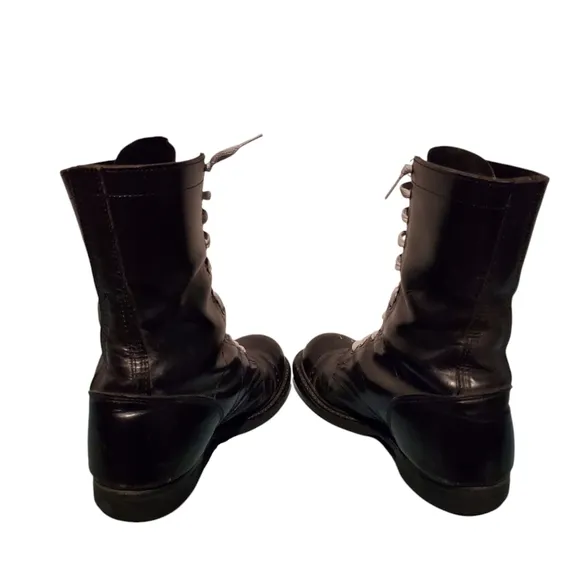 Double-H Black High-Top Leather Lace-Up Combat Boots Men's Size 8.5E