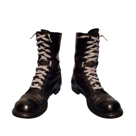 Double-H Black High-Top Leather Lace-Up Combat Boots Men's Size 8.5E