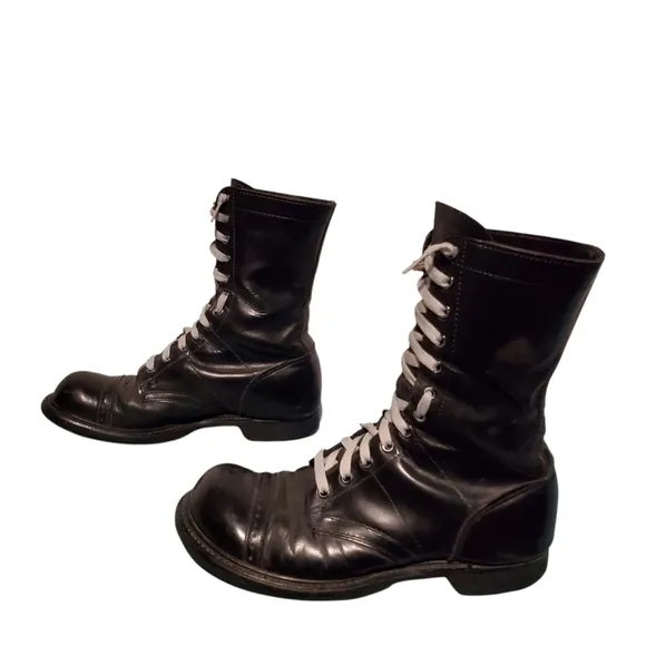 Double-H Black High-Top Leather Lace-Up Combat Boots Men's Size 8.5E