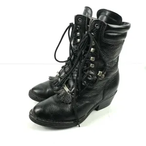 Double H Kiltie Boots 6.5  Black Leather Lace Up Western Cowgirl Bootie