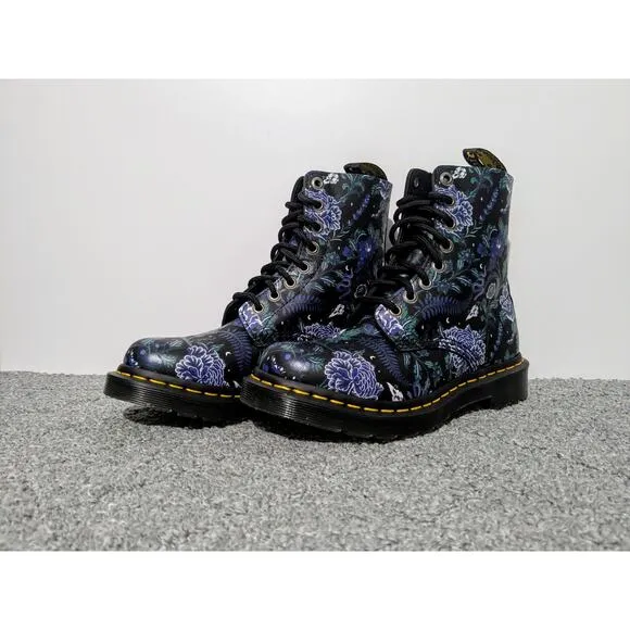 Dr. Doc Martens 1460 Pascal Combat Boots Floral Size 6