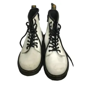 Dr Doc Martens 1460J Combat Boots Youth‎ Size 3 White Leather Lace Up Side Zip