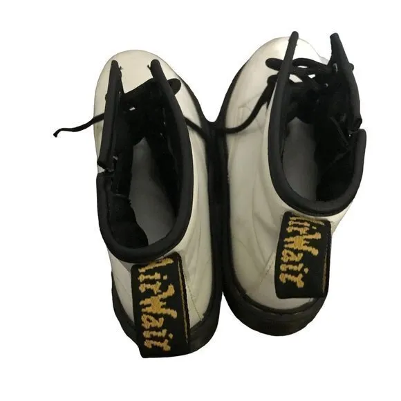 Dr Doc Martens 1460J Combat Boots Youth‎ Size 3 White Leather Lace Up Side Zip