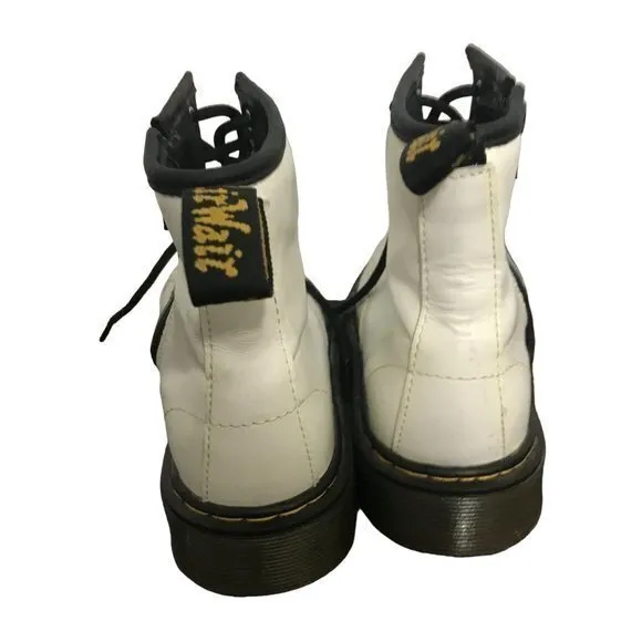 Dr Doc Martens 1460J Combat Boots Youth‎ Size 3 White Leather Lace Up Side Zip