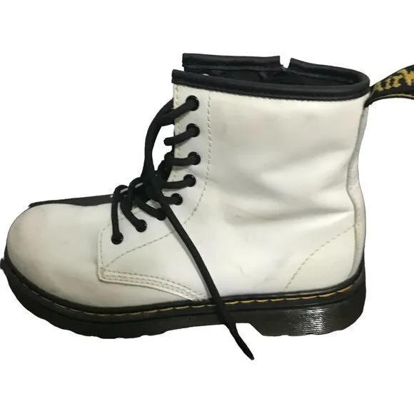 Dr Doc Martens 1460J Combat Boots Youth‎ Size 3 White Leather Lace Up Side Zip