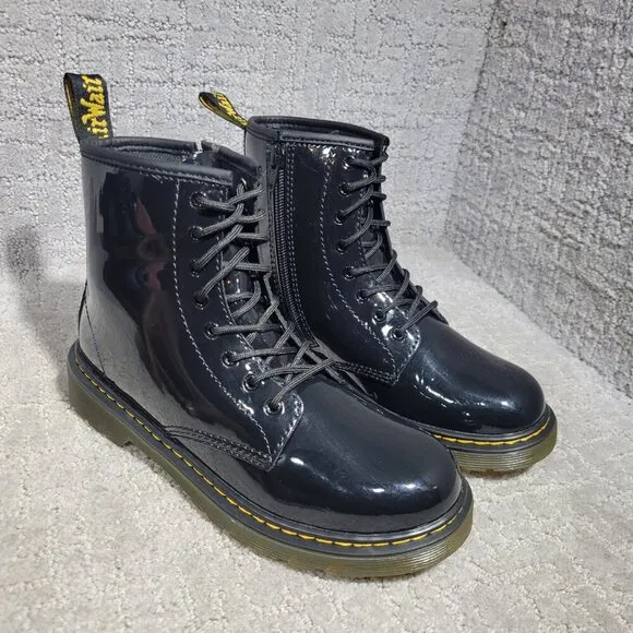 Dr Doc Martens Youth Size 4 US Black Patent Leather Combat Boots 1460J