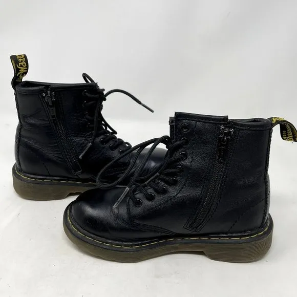 Dr. Marten Black Leather High-top Boots, Kids Size 12