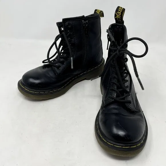 Dr. Marten Black Leather High-top Boots, Kids Size 12