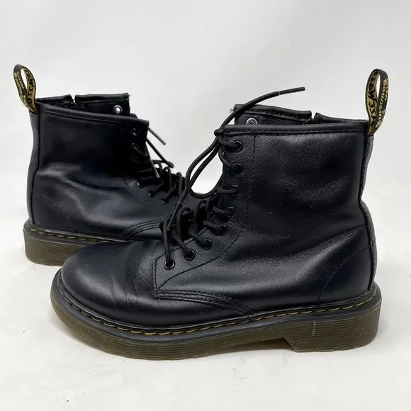 Dr. Marten Black Leather High-Top Combat Boots, Kids Size 2