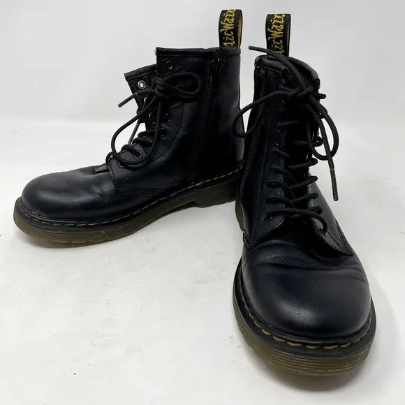 Dr. Marten Black Leather High-Top Combat Boots, Kids Size 2
